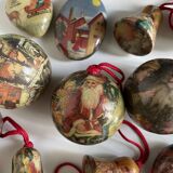 Ensemble de 15 décorations de Noël en papier mâché vintage