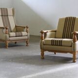 Vintage 1960s set of low & high back lounge chair oak, style of Henning Kjærnulf