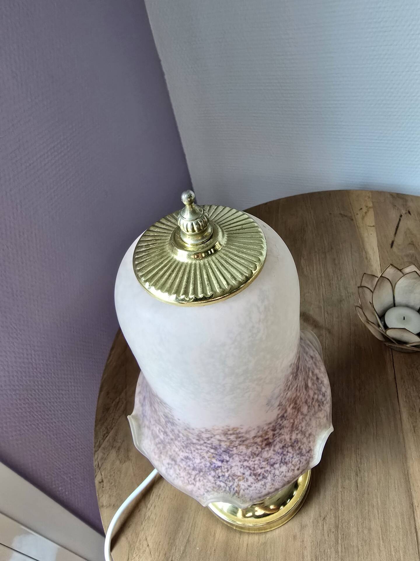 Vintage mushroom lamp pink heart - frosted glass tulip
