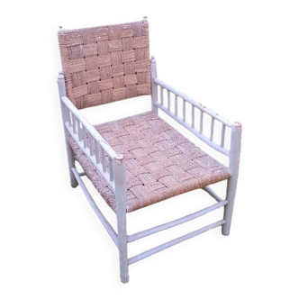 Rope-woven wooden armchair