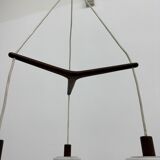 Mid-century design pendant lamp teak and opaline glass, 1970s