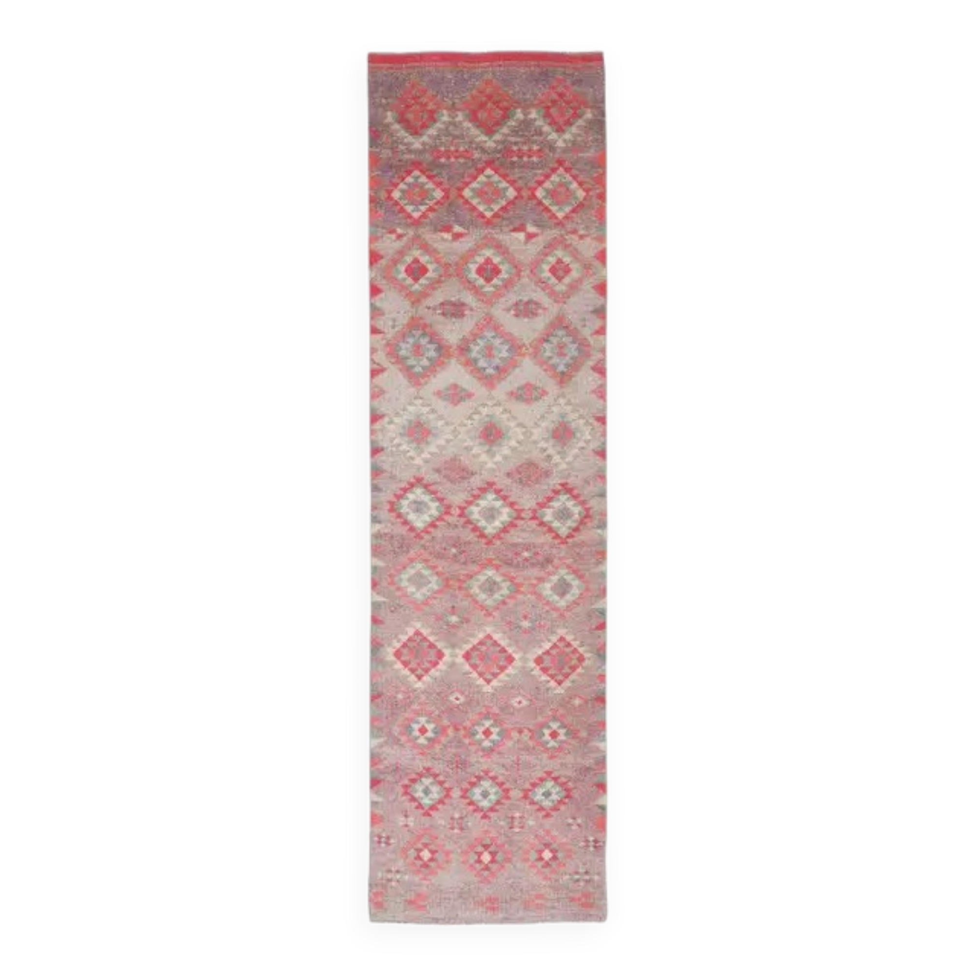 Vintage Turkish Hand-Knotted Wool Cotton Pink Runner 83x324