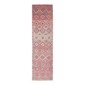 Tapis couloir en laine et coton turc vintage noué à la main rose 83x324