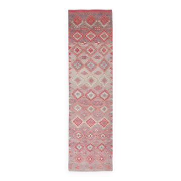 Vintage Turkish Hand-Knotted Wool Cotton Pink Runner 83x324
