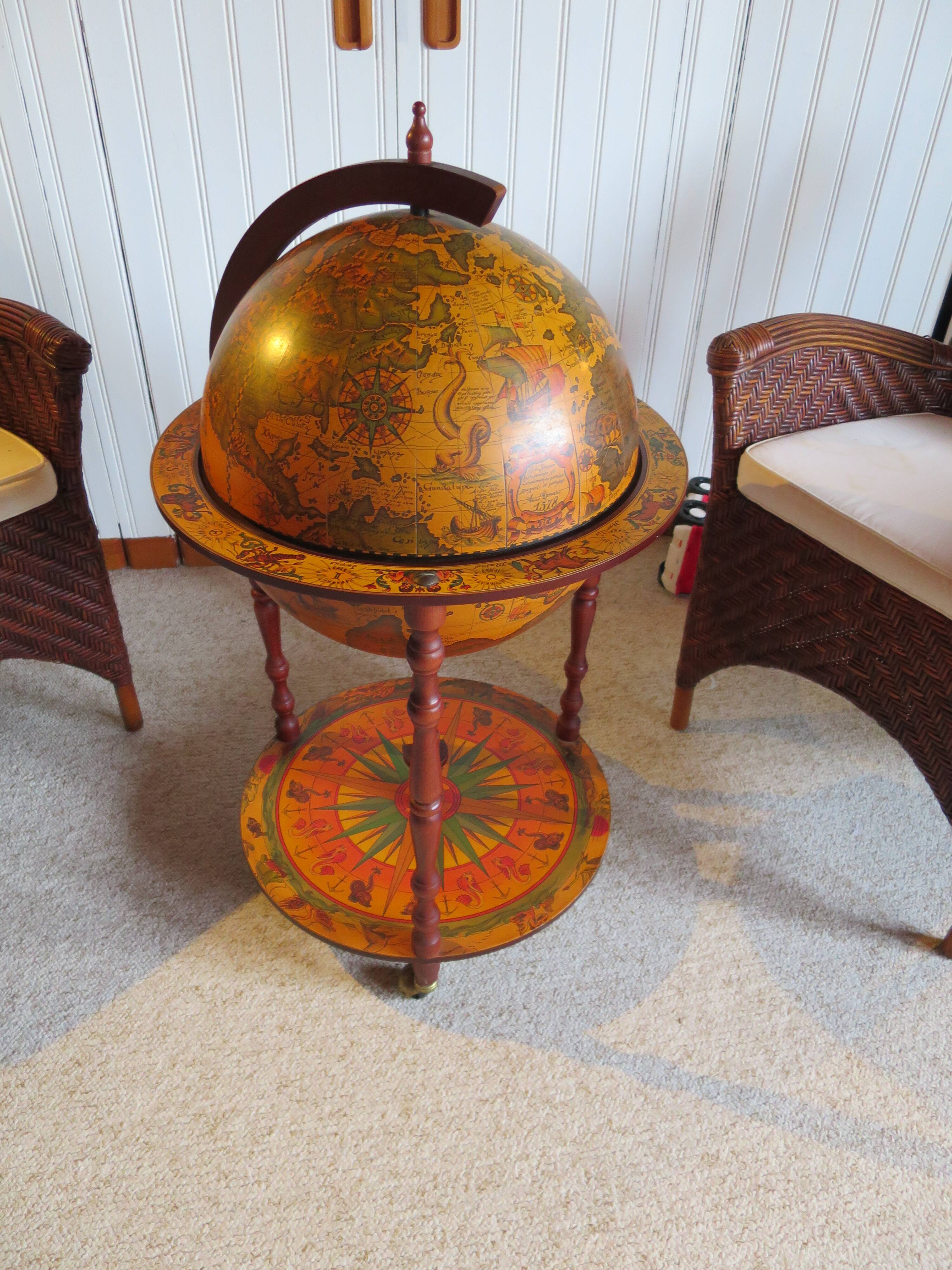 Vintage globe bar cabinet, colonial style, Italy, 1970s