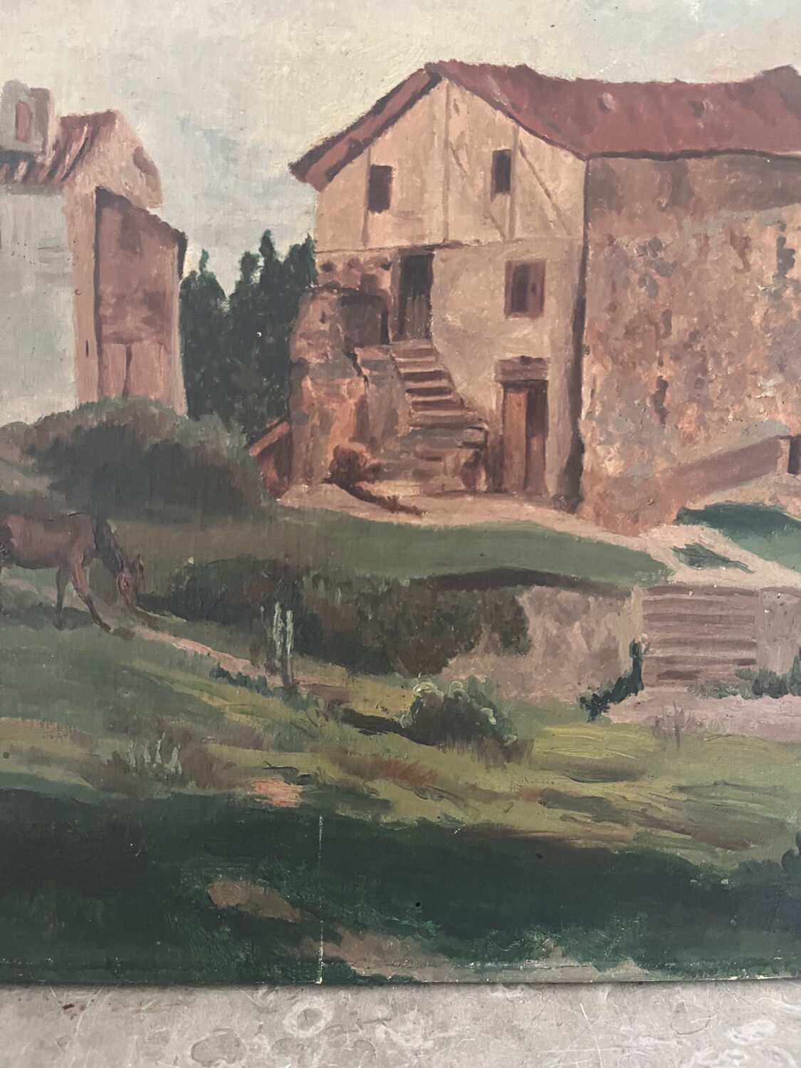 Castelet du pays Cathare, huile sur toile ancienne
