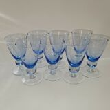8 vintage blue bubble blown glass walking glasses