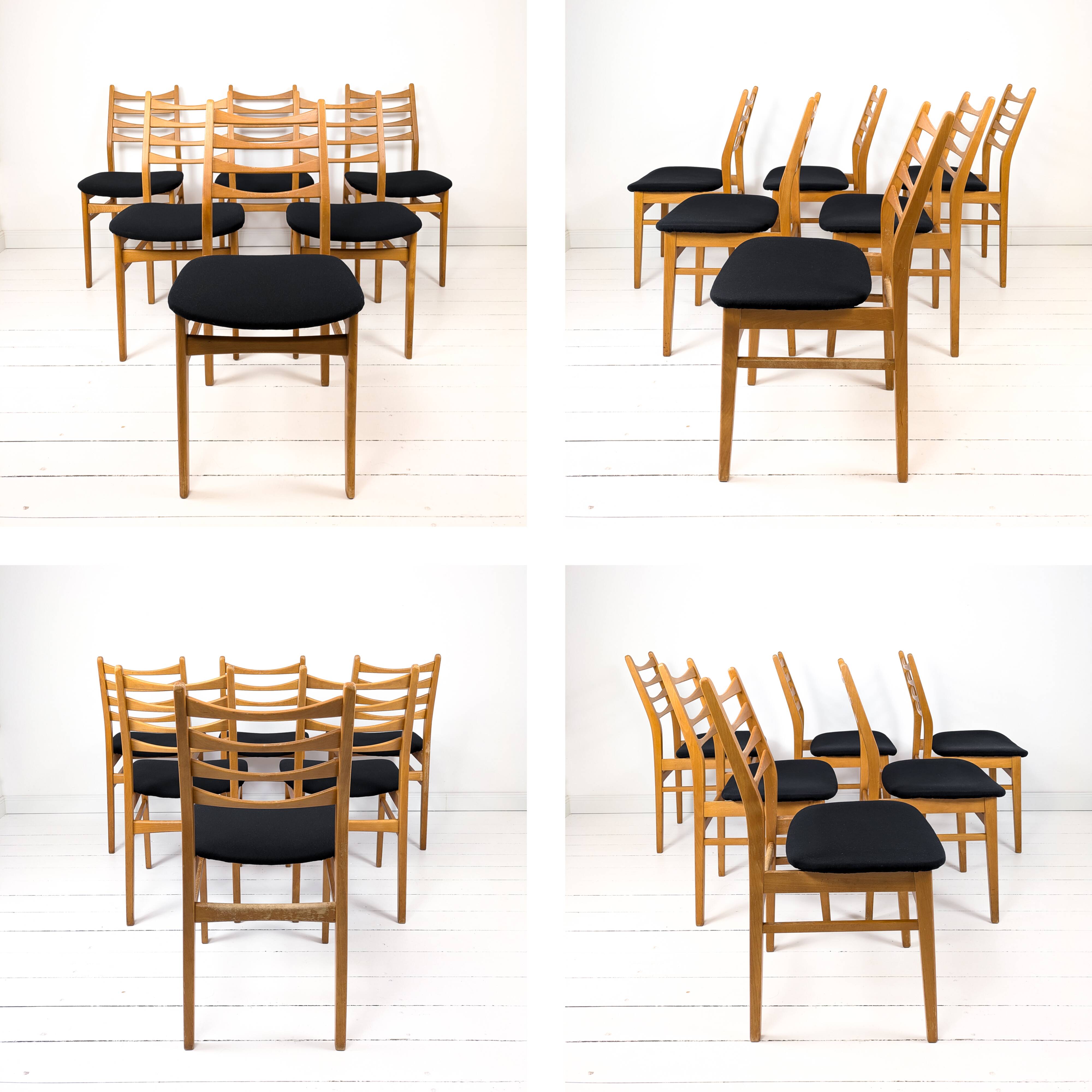 Lot de 6 chaises vintage bois assise tissu, style Mid-Century scandinave