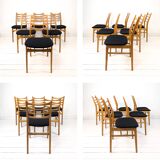 Set of 6 Mid Century Wooden Chairs Danish Design Bar Chair Vintage Black Upholstery MCM Re