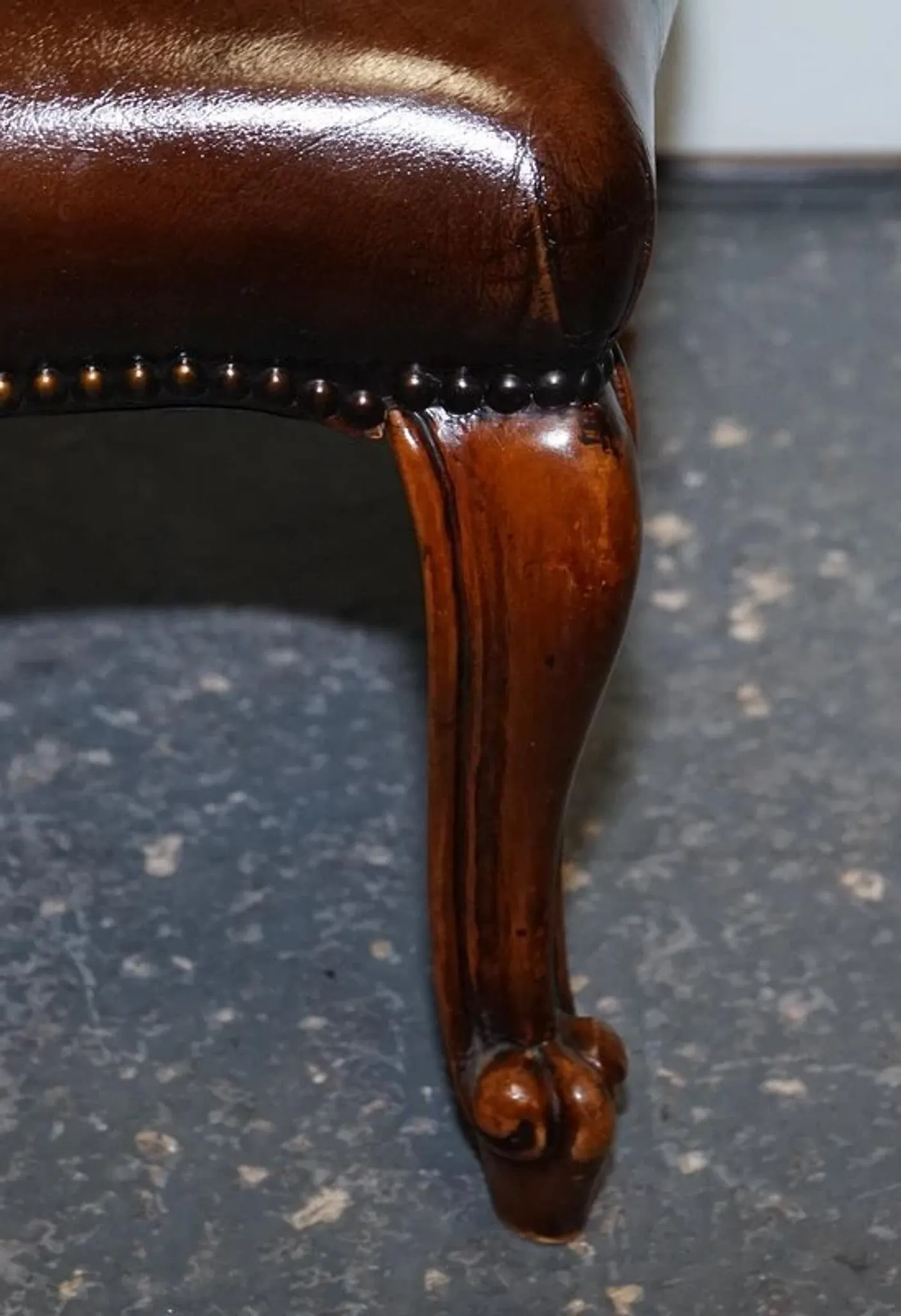 Victorian Chesterfield Leather Dyed Armchair and Ottoman Set