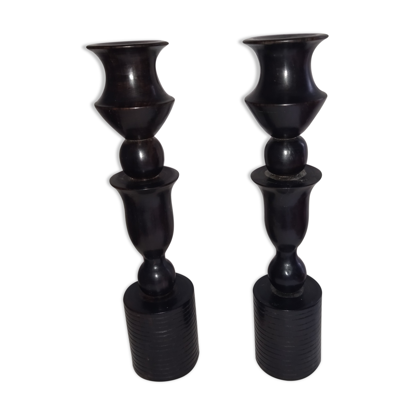 Pair of ebony candle holders art-deco candleholder