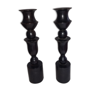 Pair of ebony candle holders art-deco candleholder