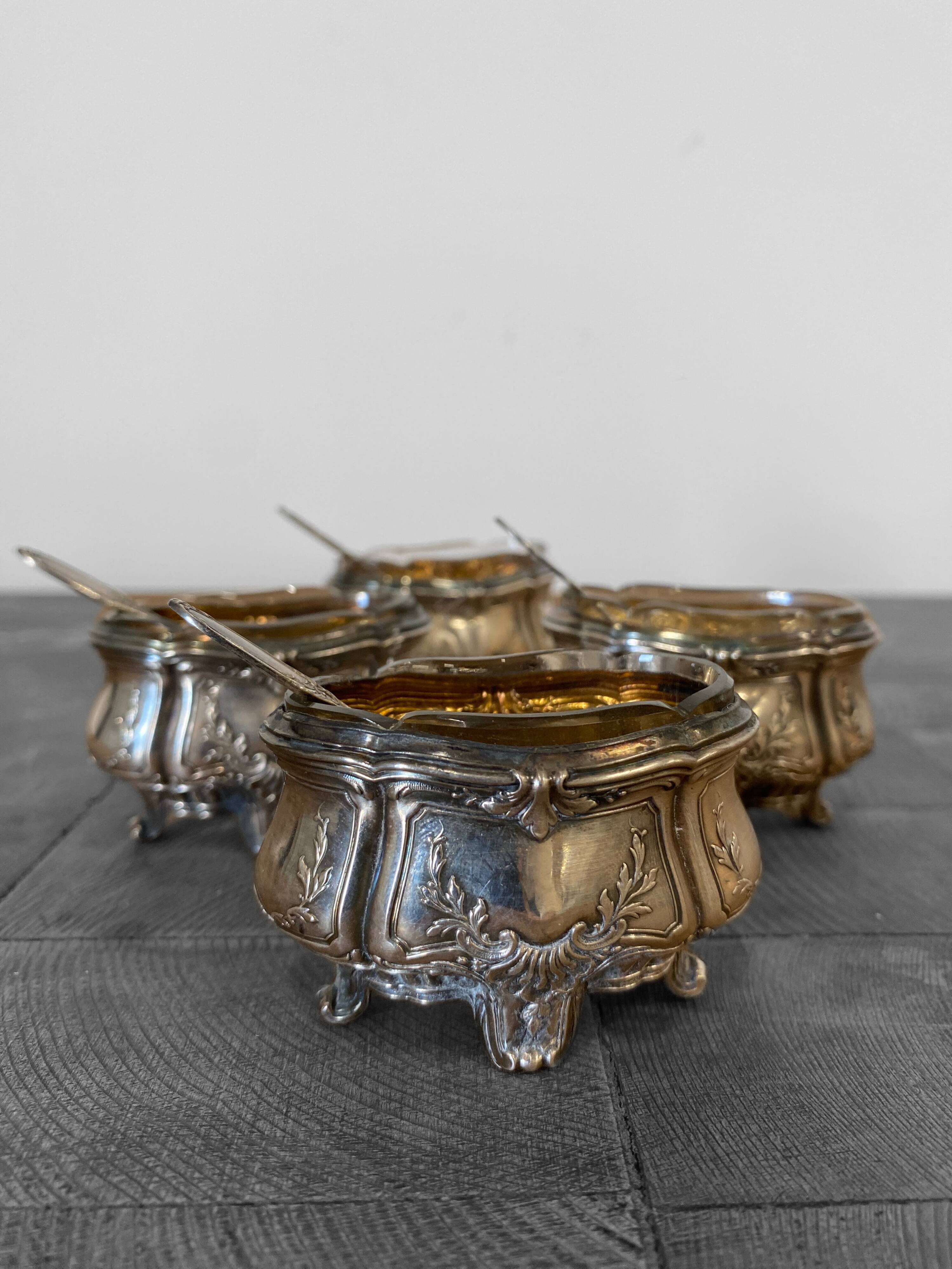 Set of 4 antique silver salt cellars