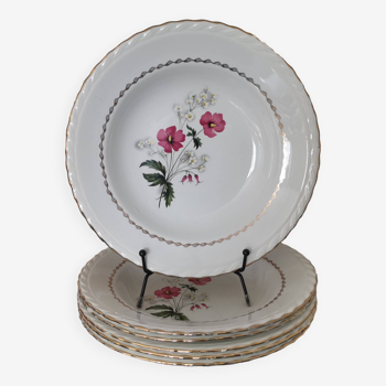 6 soup plates earthenware l'Amandinoise "Fleurette" (St Amand) floral decorations