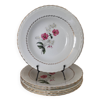 6 soup plates earthenware l'Amandinoise "Fleurette" (St Amand) floral decorations