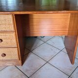 Wooden and rattan desk