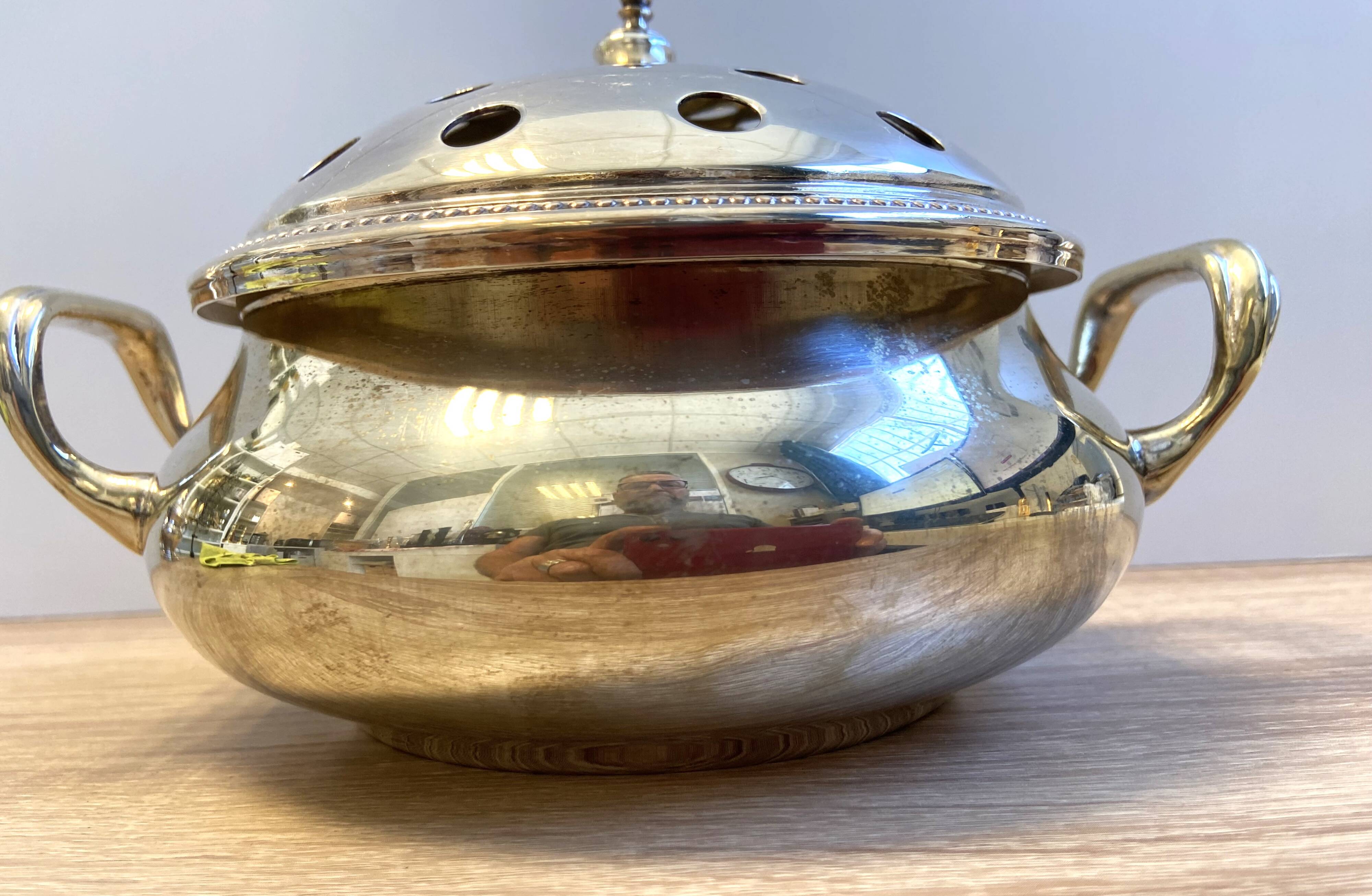 Antique Small Soup Tureen Centerpiece Bouquetière Brass Bronze Silver