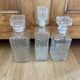 Set of 3 bottle vintage molded glass whiskey decanter