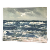 Marine painting, Oil on canvas "Rough Sea" by R. Kissing