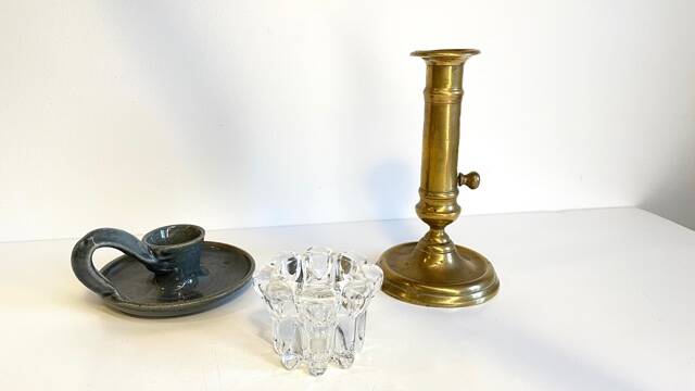 3 candlesticks in vintage brass and crystal