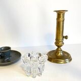 3 candlesticks in vintage brass and crystal