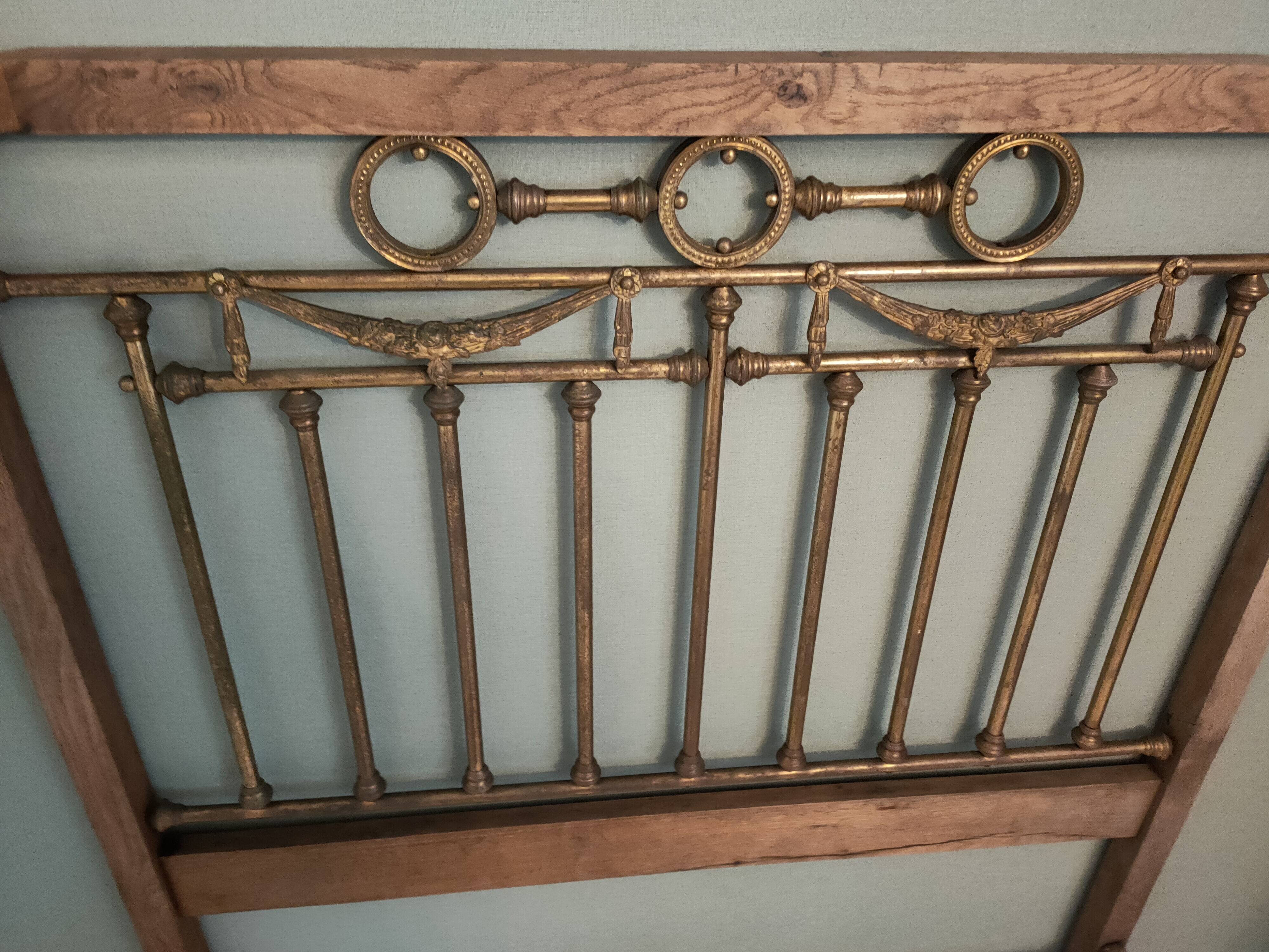 Oak and brass headboard from the 20s-30s