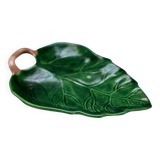 Dish - empty pocket green slip leaf veined in ceramic