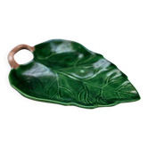 Dish - empty pocket green slip leaf veined in ceramic