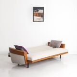 Vintage convertible sofa in fabric and imitation leather