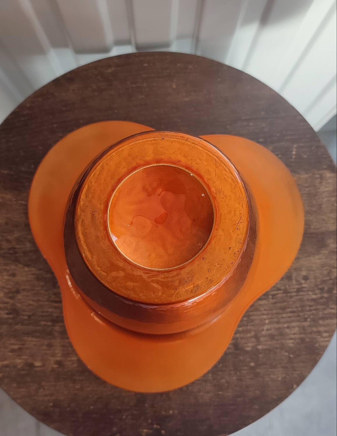 Vintage iridescent orange glass vase, 70s design