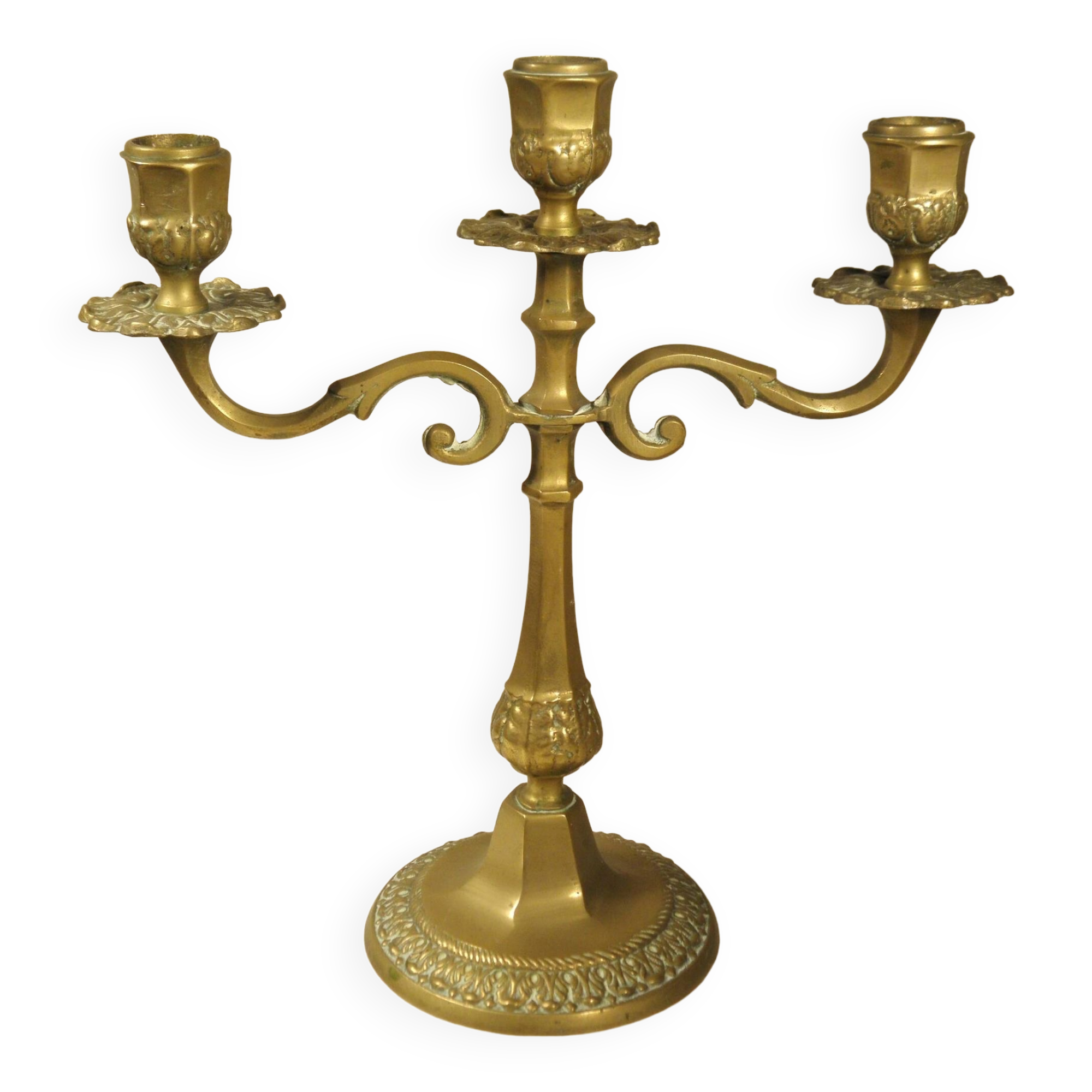 Three-light brass candlestick