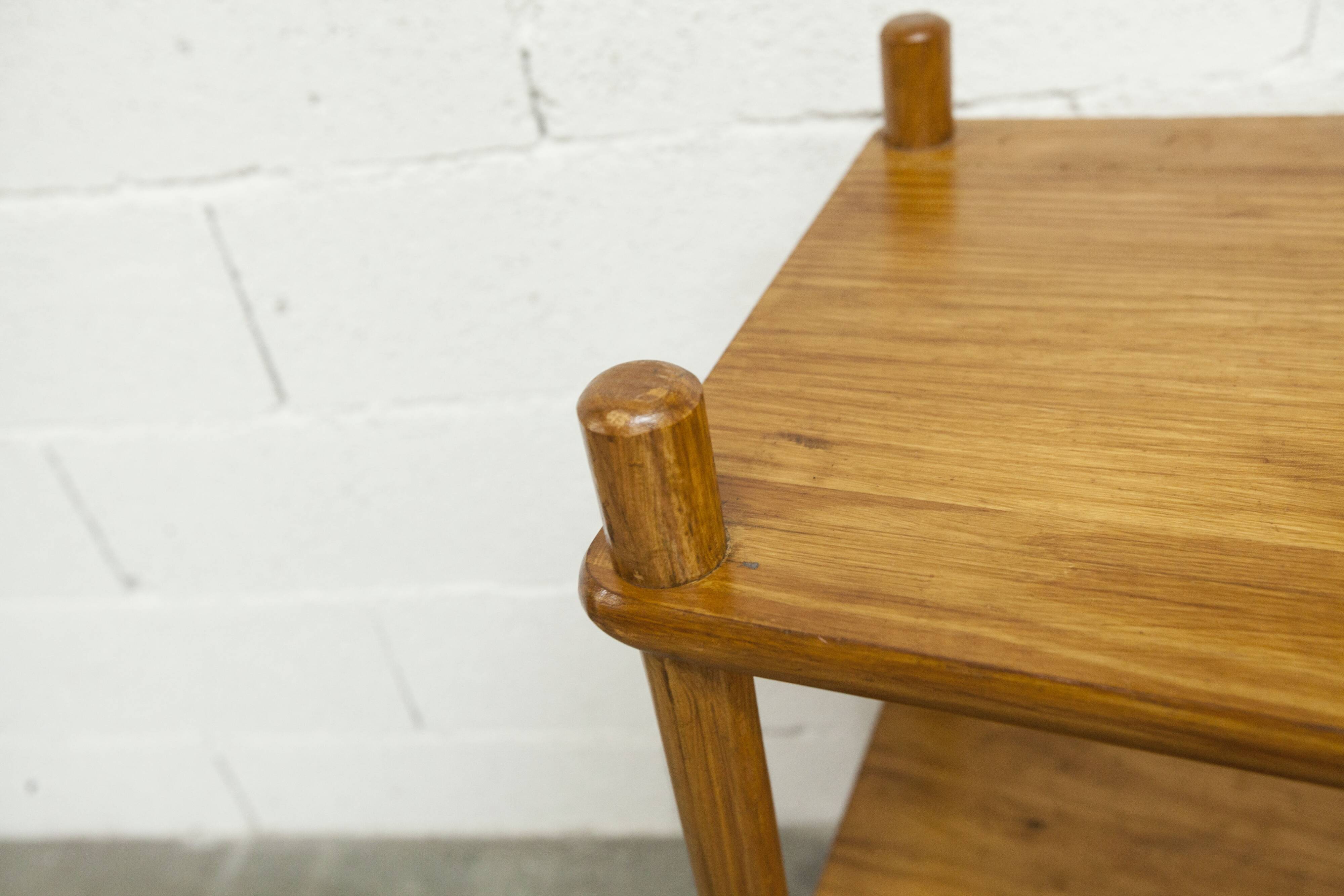 Scandinavian rectangular shelf from the 1960s, made of solid pine with round pencil legs.