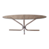 Table basse ovale en verre fumé piètements étoile en chrome Design, 1970