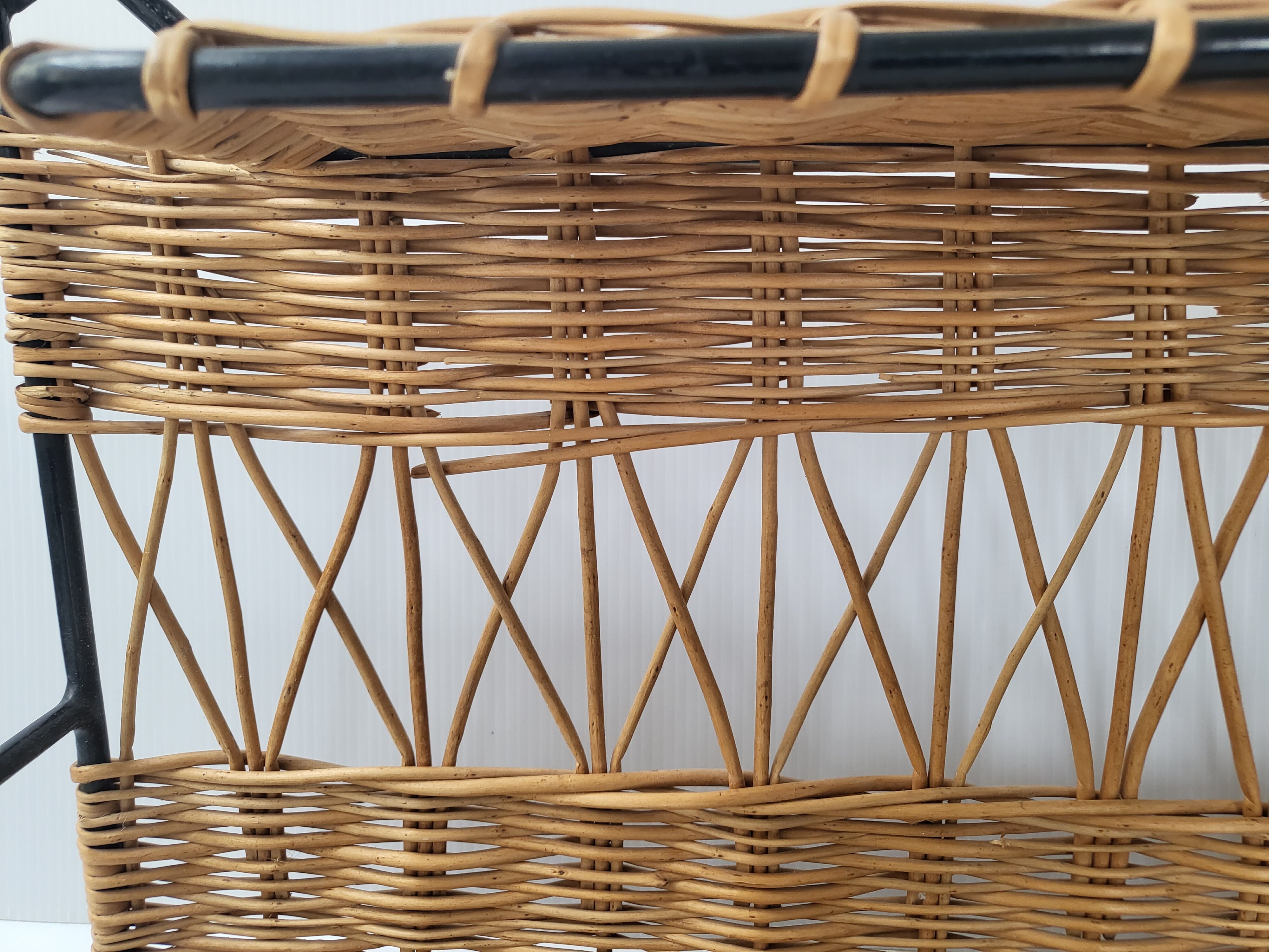 Vintage rattan & steel shelf 1950