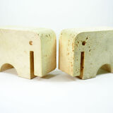 Pair elephant bookends travertine Fratelli Mannelli, 1970s