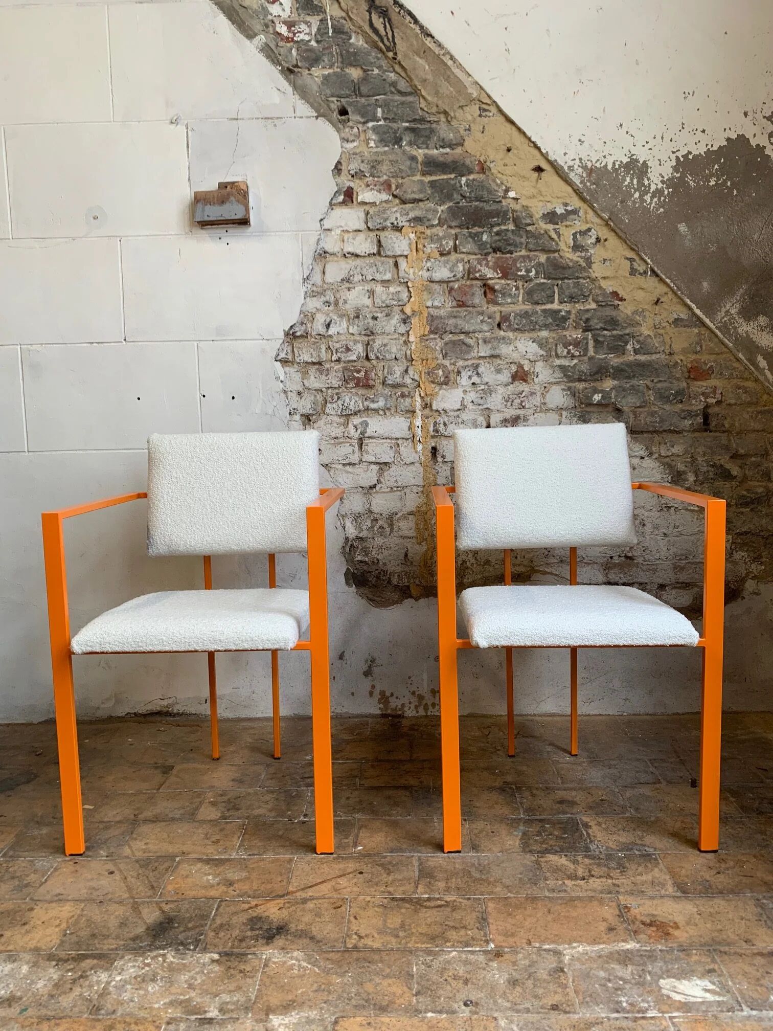 Postmodern orange armchair with bouclé wool fabric, 20th century