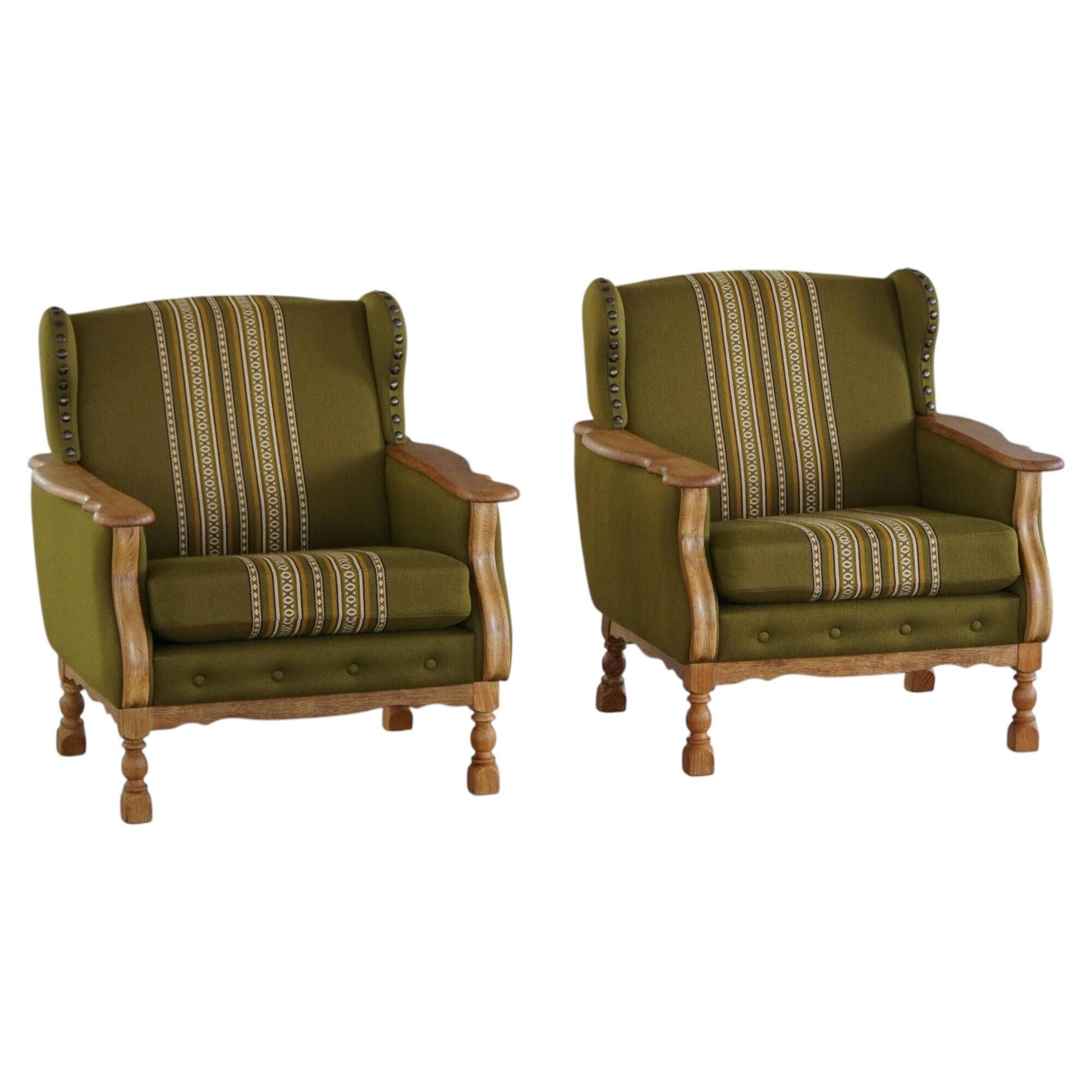 Danish "Mid-Century Modern" style, pair of oak armchairs, Henning Kjærnulf, 1960s.