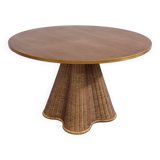 Italian design round table in wood and rattan