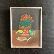 Small naive painting, still life from the 1950s