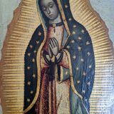 Religious painting the virgin painting on metal handcrafted wooden frame