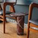 "Bold" side table in Rosso Levanto marble