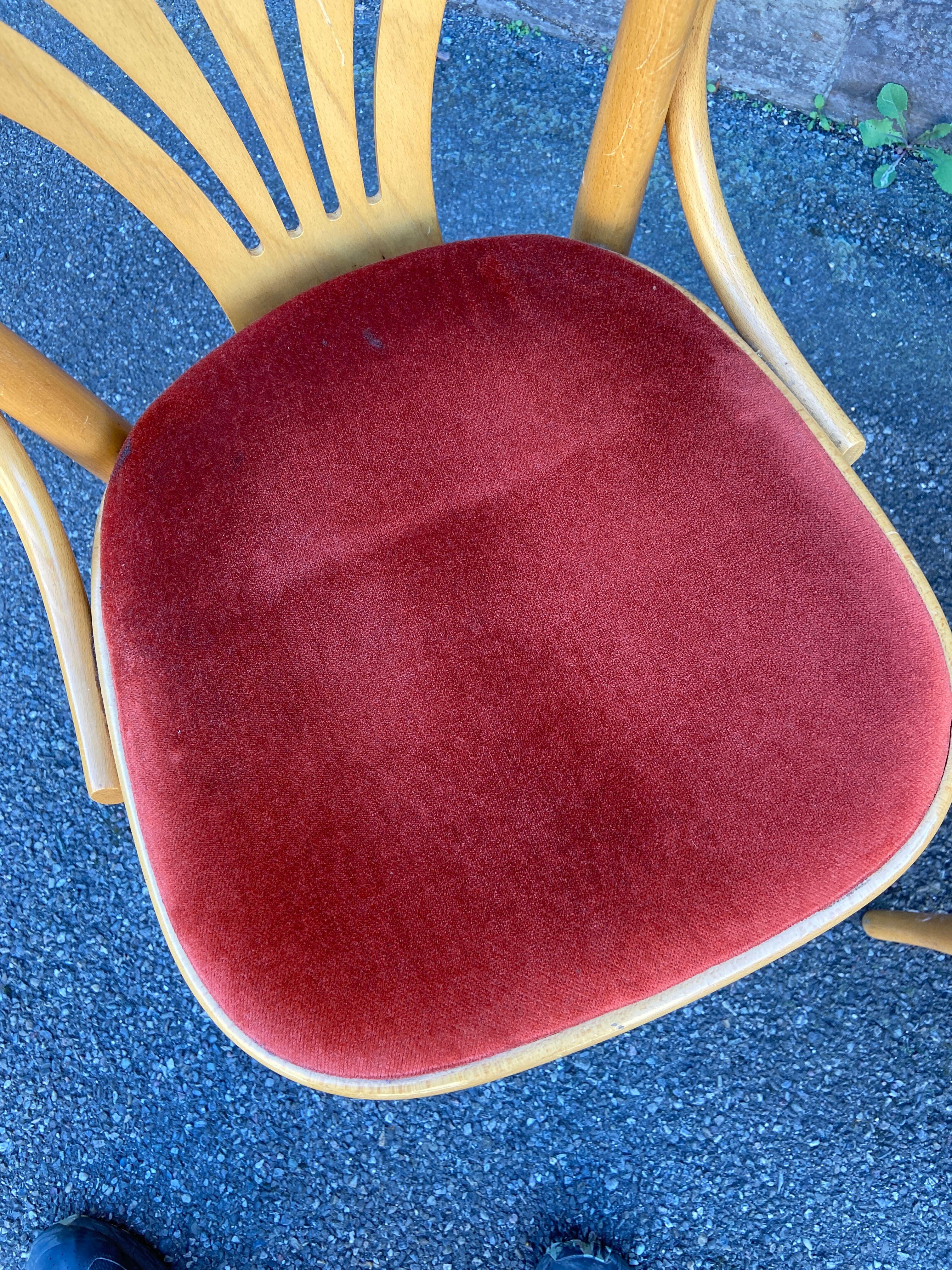 Pair of vintage 80s thonet Baumann style curved wood restaurant armchairs