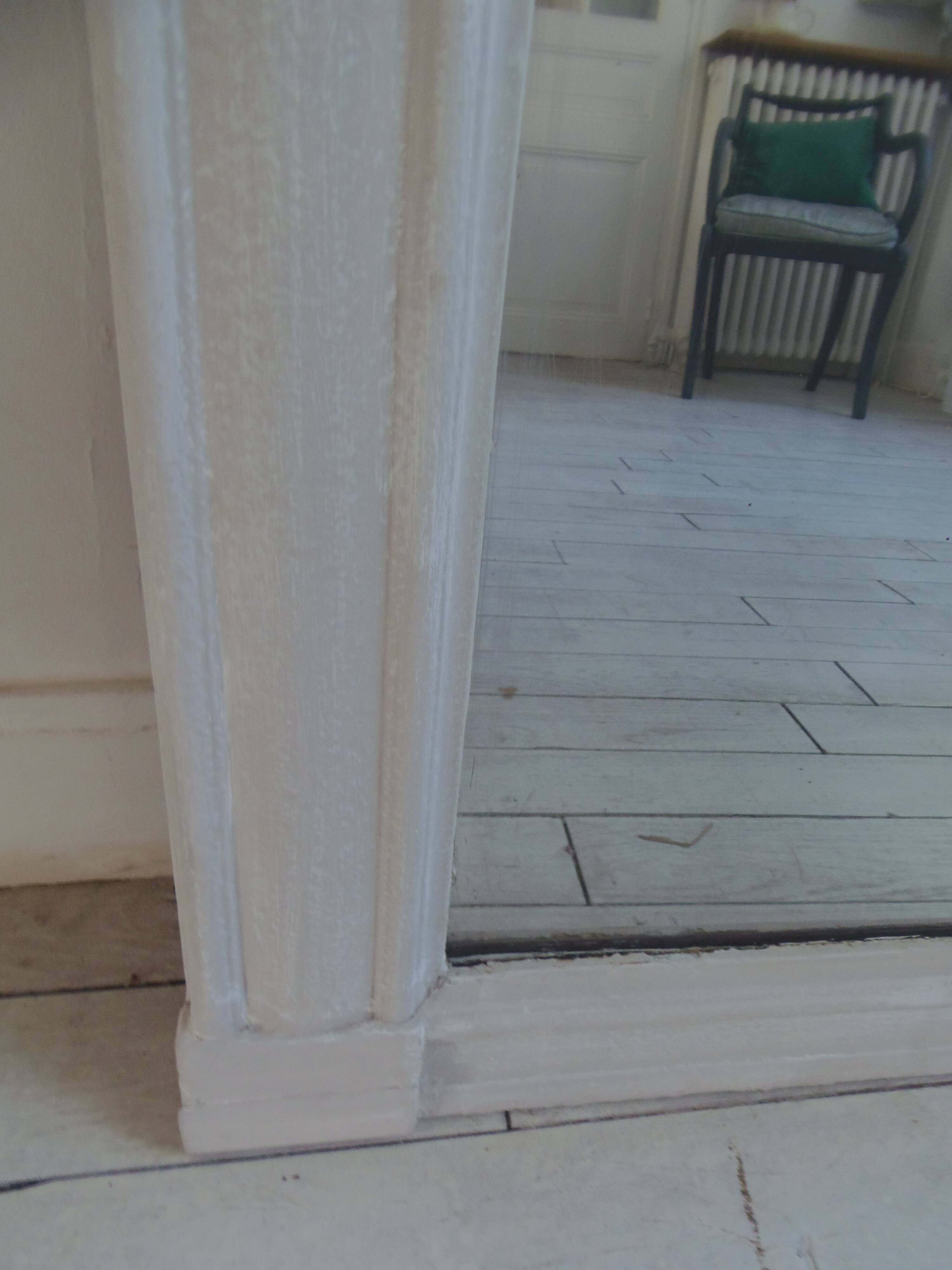 Antique trumeau mirror with pearl grey and powdered white patina