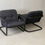Pair of Prisunic edition armchairs, tubular steel and foam cushions, France, 1973