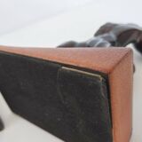 Pair of vintage leather & ceramic bookends