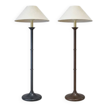 2 x Wooden faux bamboo table lamps / 1980s