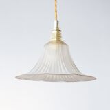 Pendant lamp in engraved and gilded glass