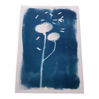 Cyanotype fleurs bleu vintage pompon 2