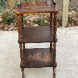 Napoleon style side table in solid vintage oak wood with 3 shelves