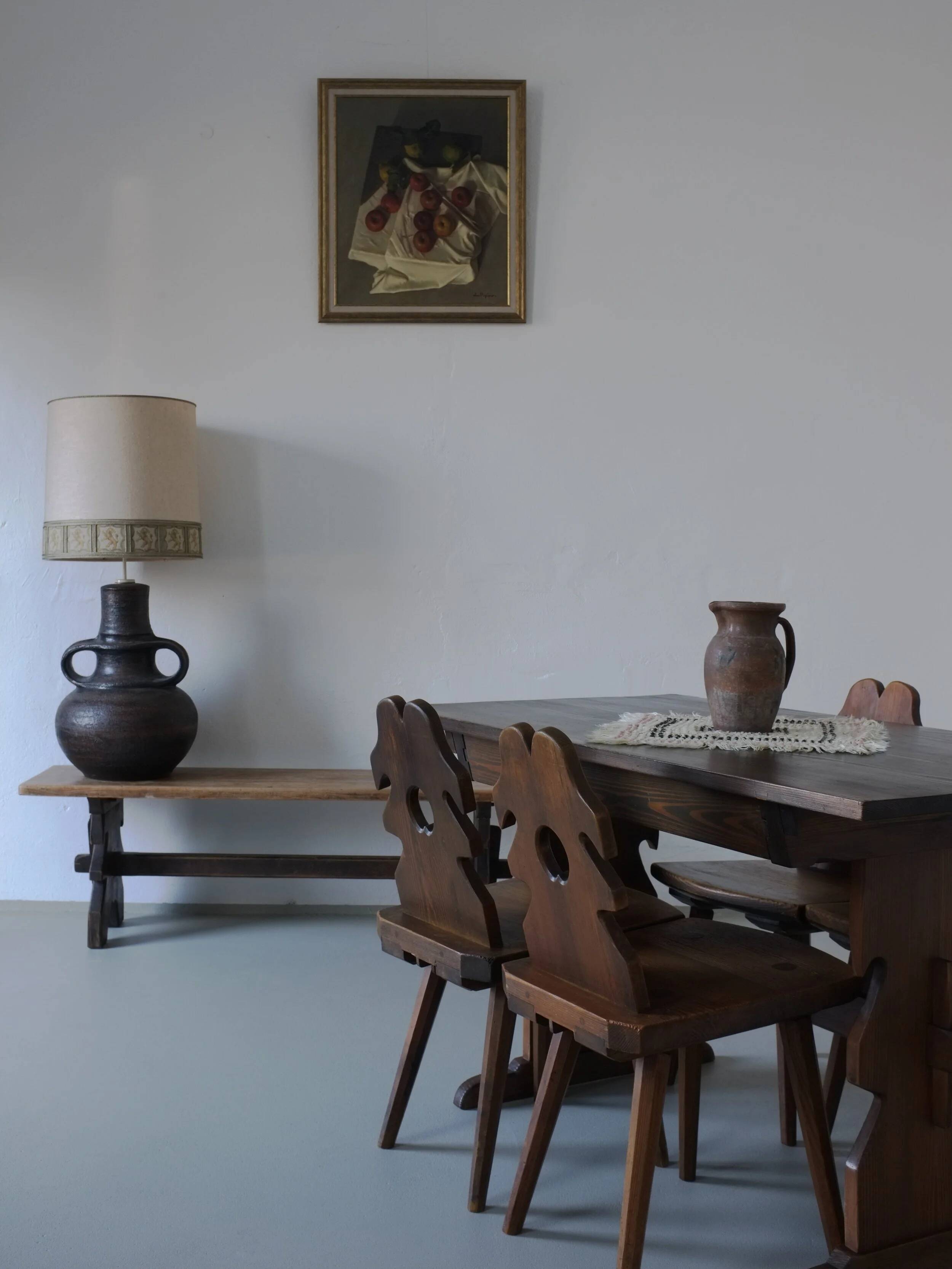 Alpine carved pine dining table set | 1950s